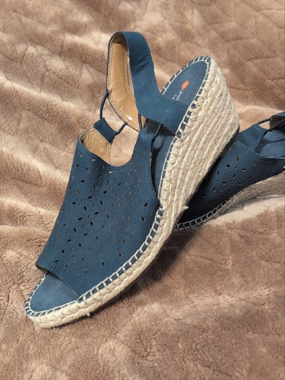 Clarks Navy Perforated Slingback Espadrilles - Picture 2 of 5